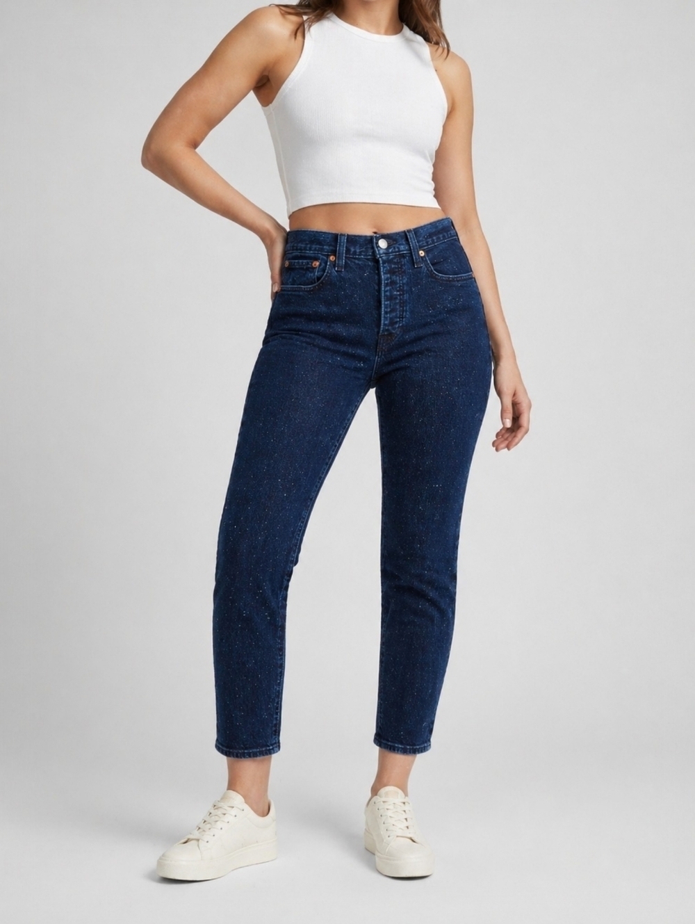 Levis Wedgie Icon Jeans High Rise Tapered Dark Speckled Wash Size 26